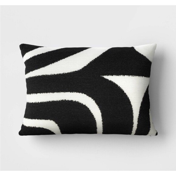 Linework Jacquard Lumbar Throw Pillow Black/Ivory Zebra Print - Threshold NEW - Picture 1 of 7